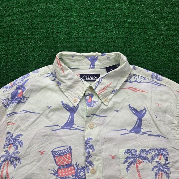 Chaps Shirt Mens Medium Light Green Go Untucked Summer Beach Casual Palm Trees - Picture 2 of 9